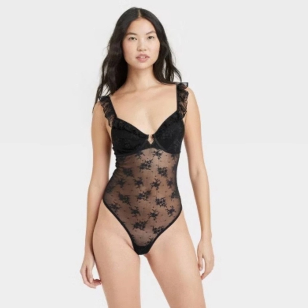 Colsie Black Lace Thong Bodysuit
